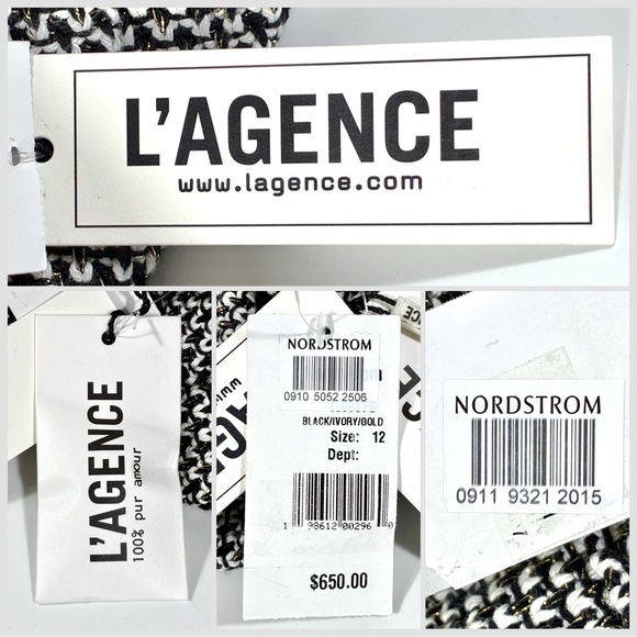 L'AGENCE Riva Double Breasted Knit Blazer Jacket Blackivor 12 NWT Tweed Collared - Picture 8 of 17